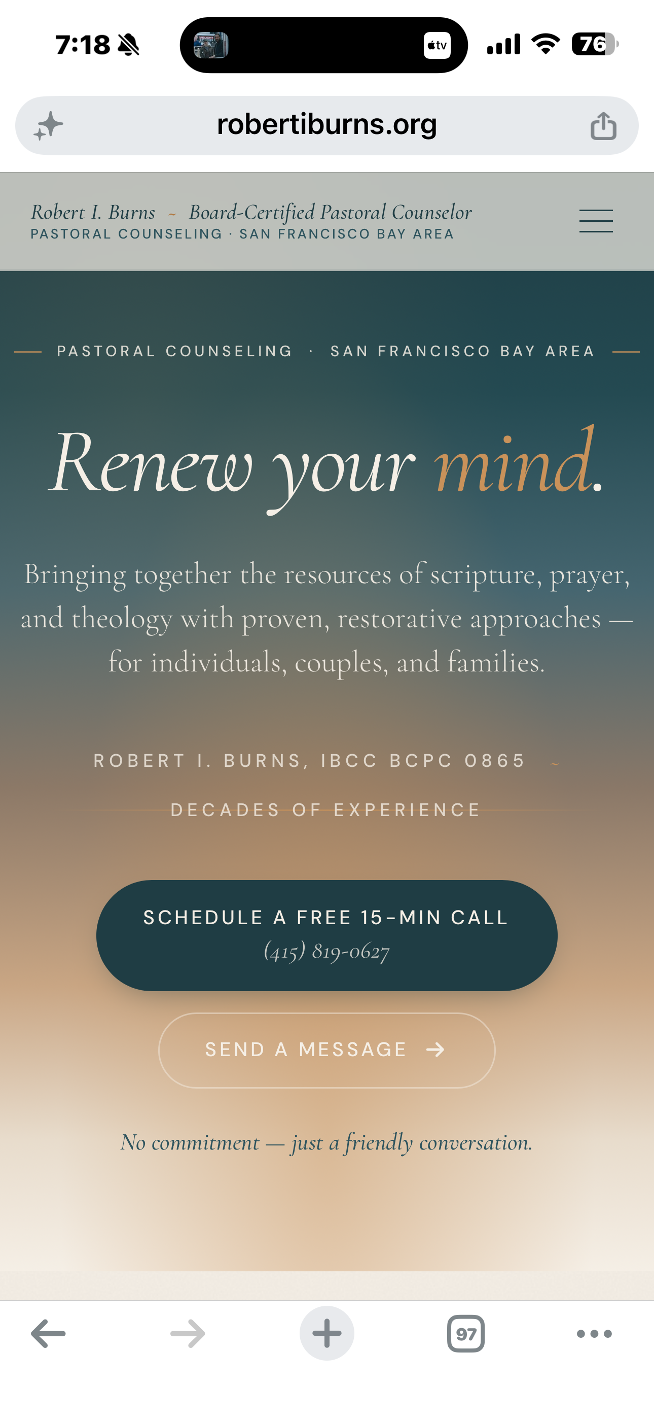 Robert I. Burns mobile homepage — Renew your mind.