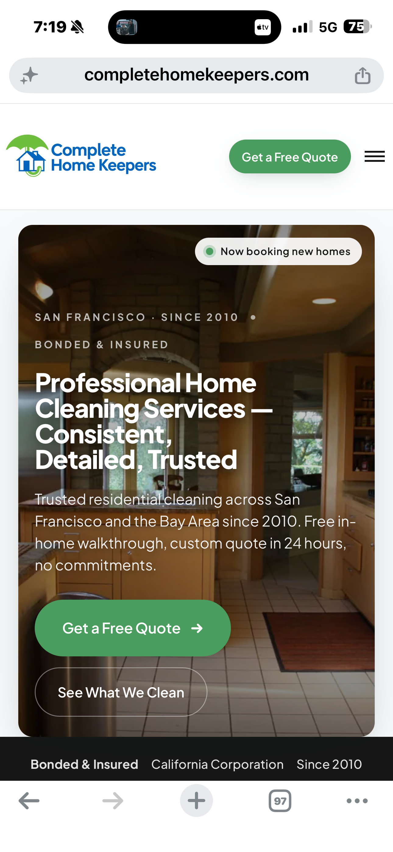 Complete Home Keepers mobile homepage — Professional home cleaning services